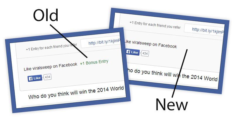 Facebook like rewarding bonus entry - old vs. new