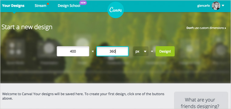 Specify dimensions for your new design