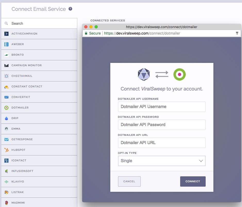 Connect ViralSweep and Dotmailer