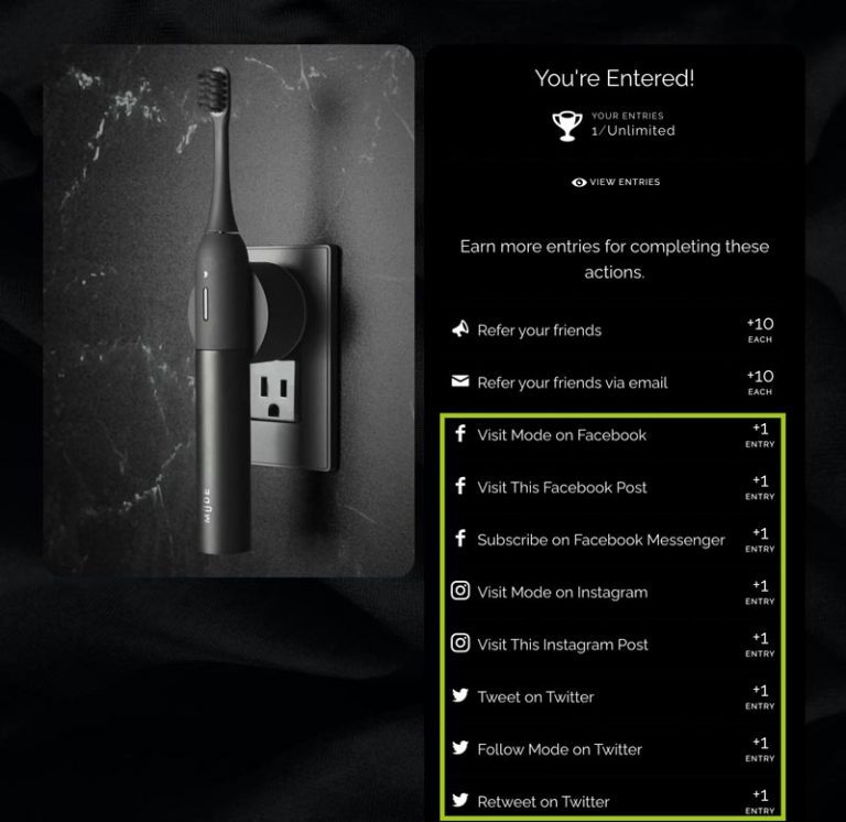 Earn more entries by completing actions