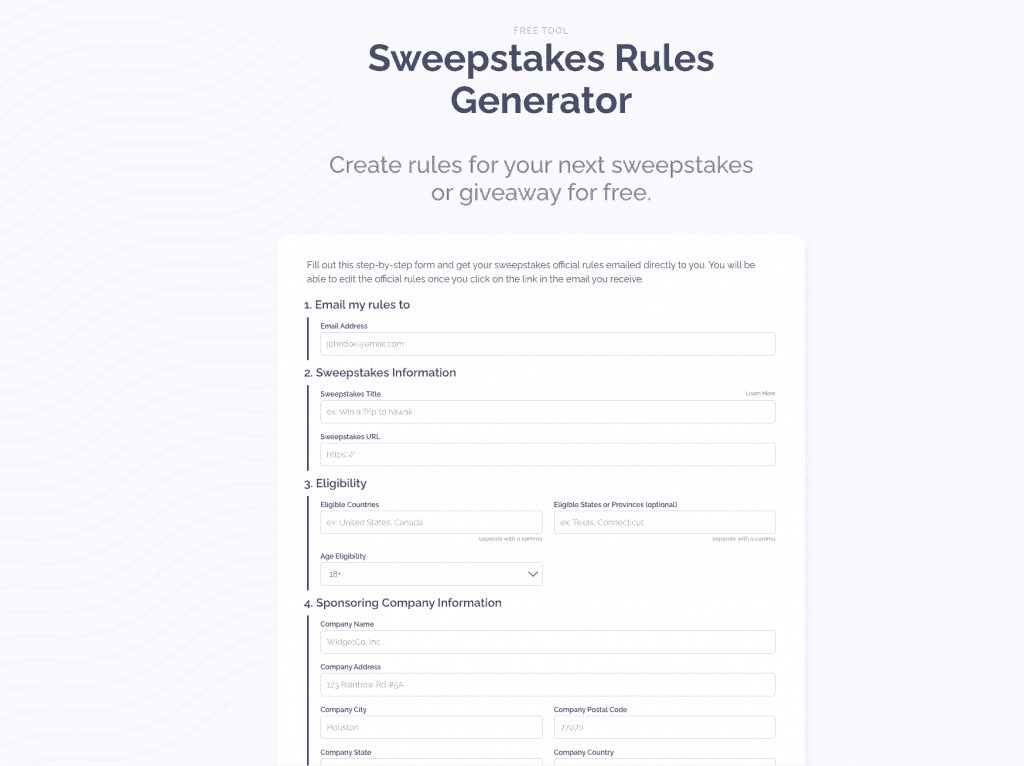 sweepstakes rules generator