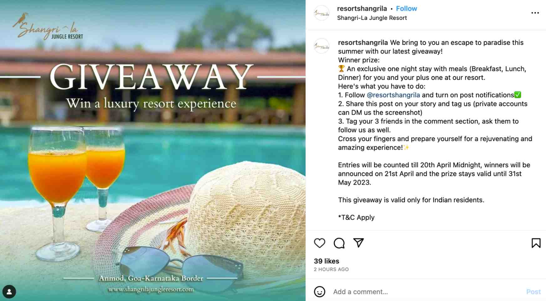 Giveaway by resort Shangrila