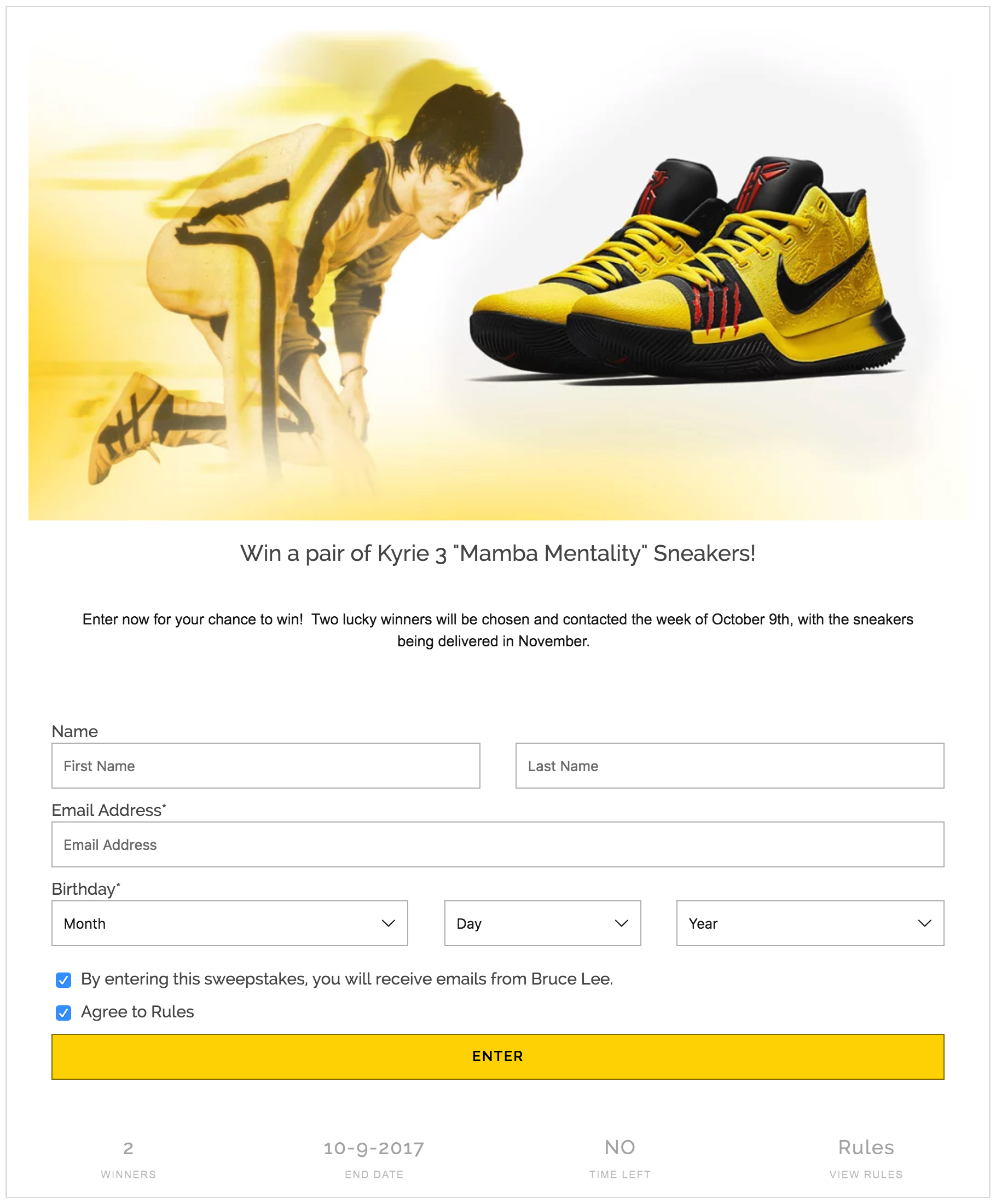 Bruce Lee Mamba Mentality Entry Form