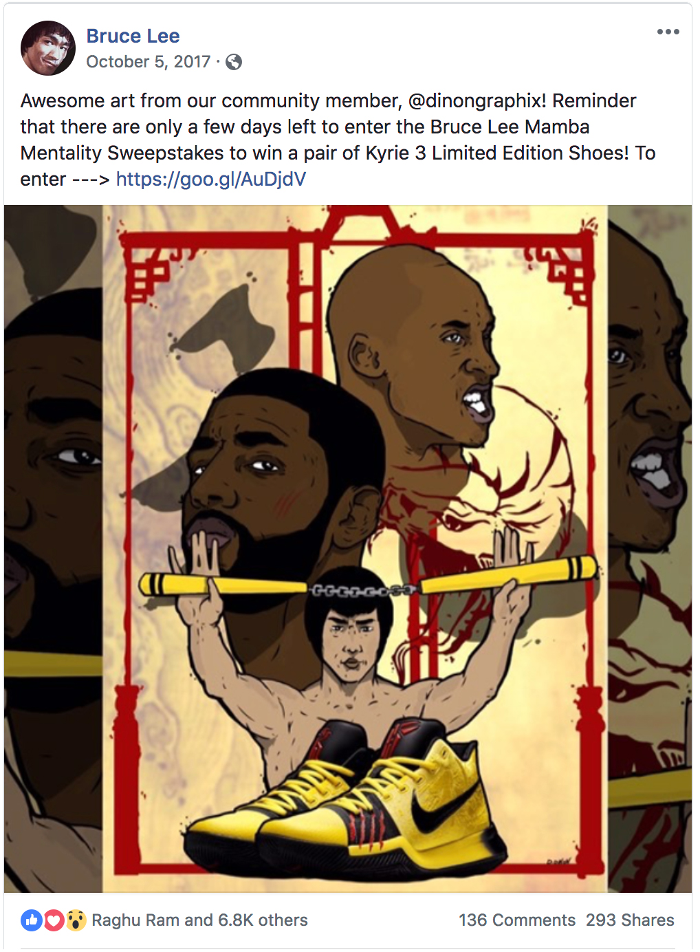 Bruce Lee Mamba Mentality Facebook Post