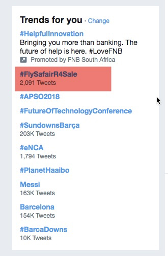 FlySafair trending on Twitter