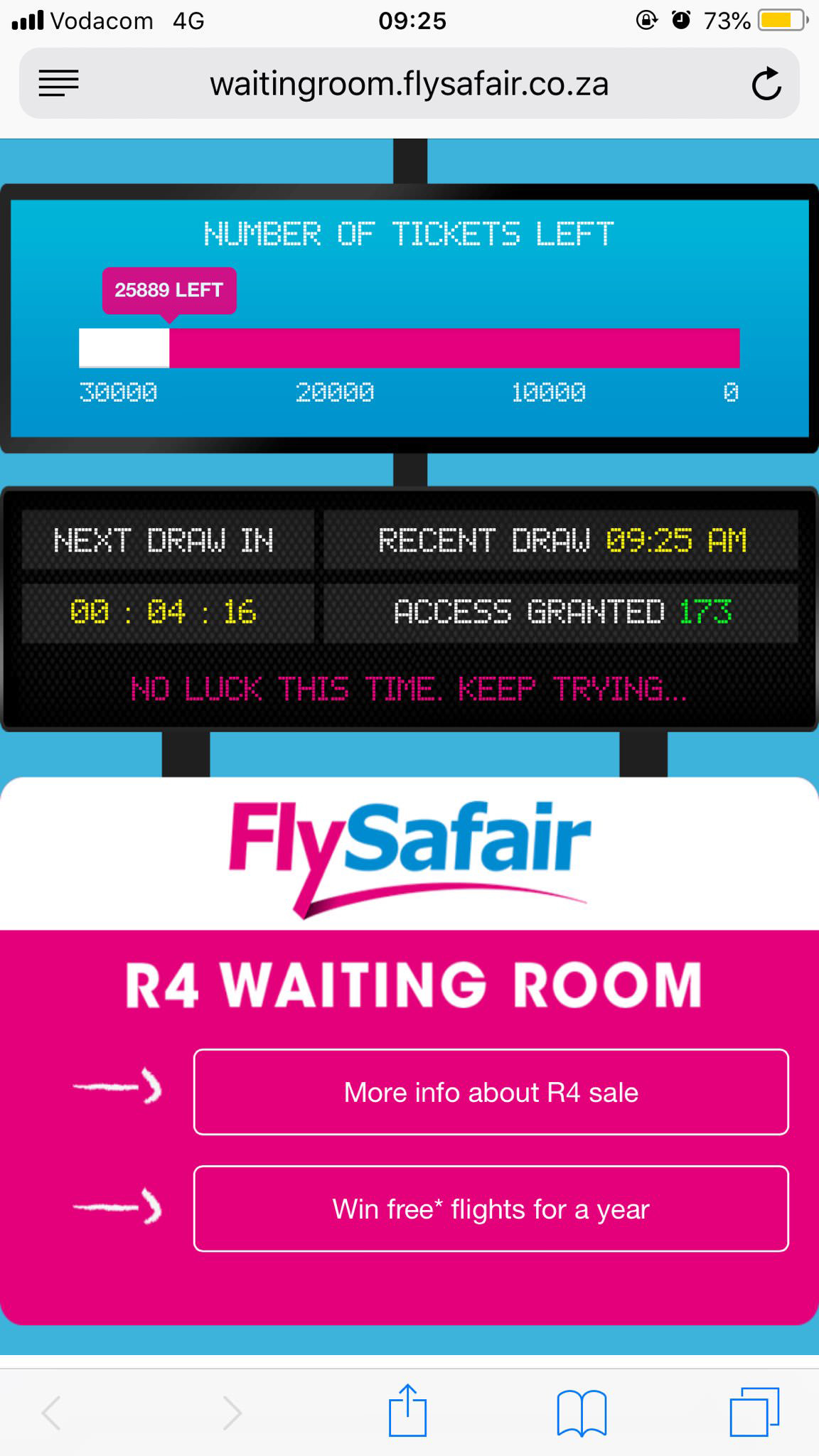 Mobile View of the FlySafair promotion